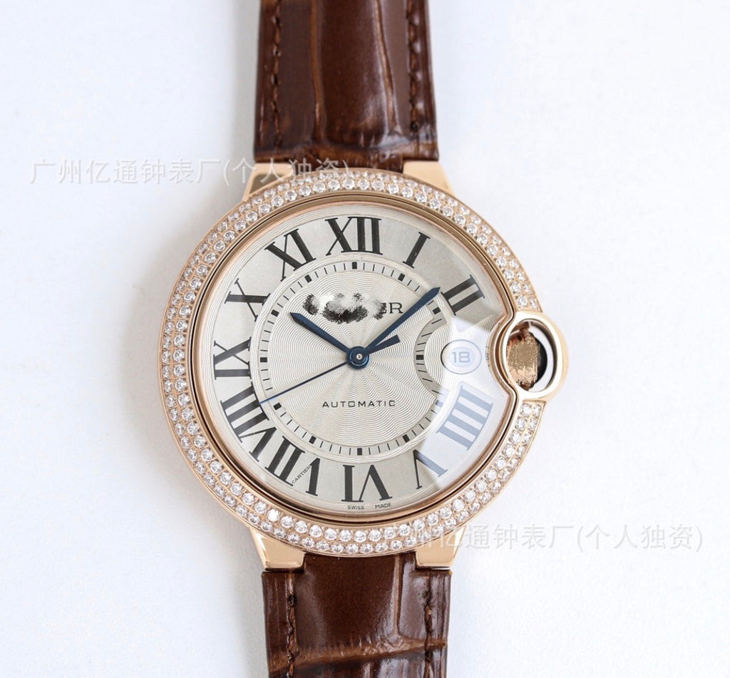 Cardier Ballon Bleü Rosegold Dark Brown Watch With Diamonds