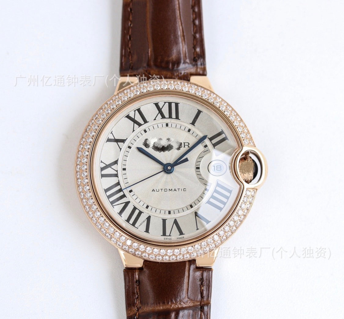 Cardier Ballon Bleü Rosegold Dark Brown Watch With Diamonds