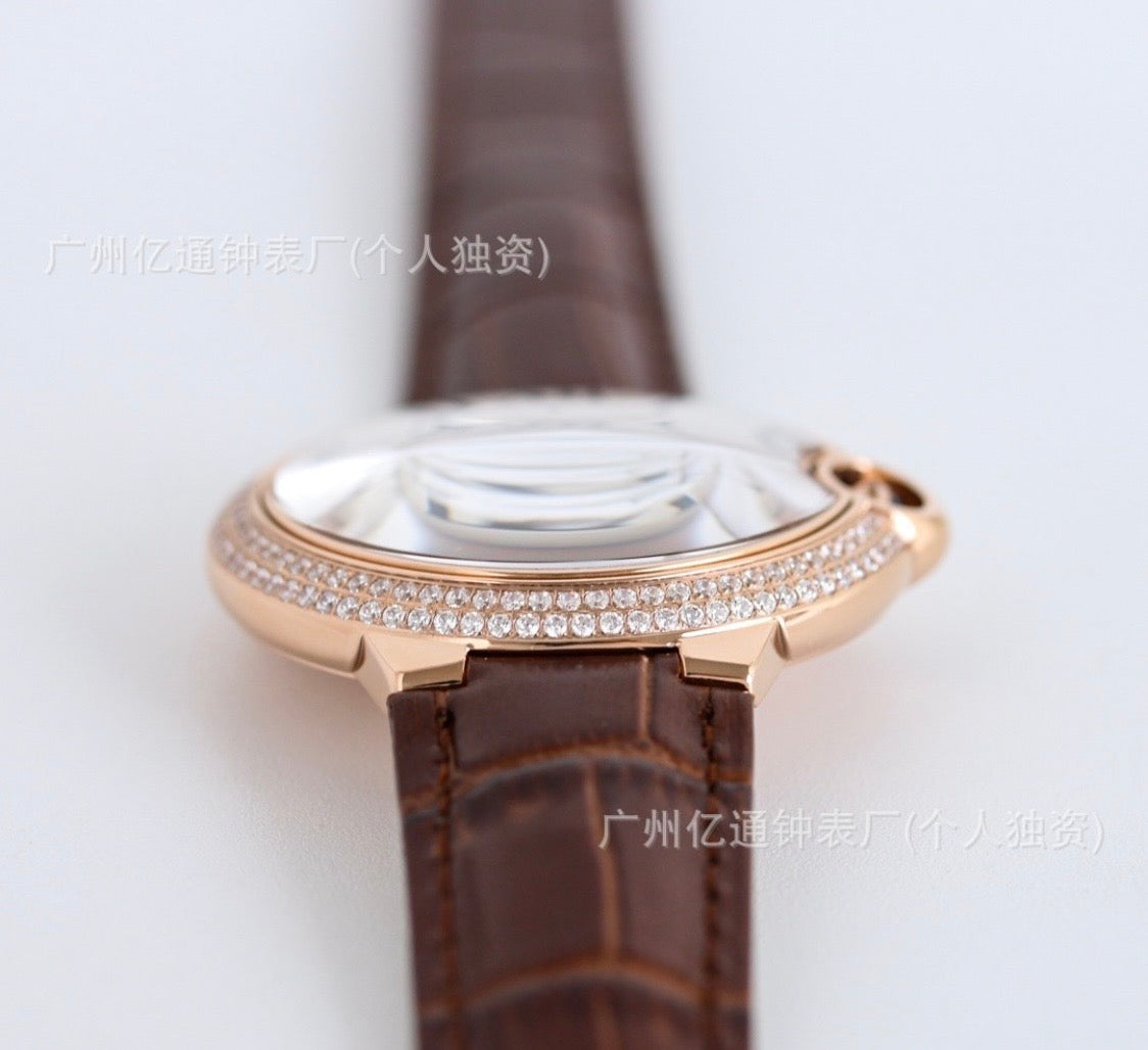 Cardier Ballon Bleü Rosegold Dark Brown Watch With Diamonds