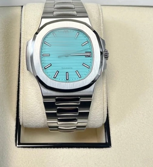 Ratek Rillipe Silver Nautilus Watch Tiffany Blue Dial