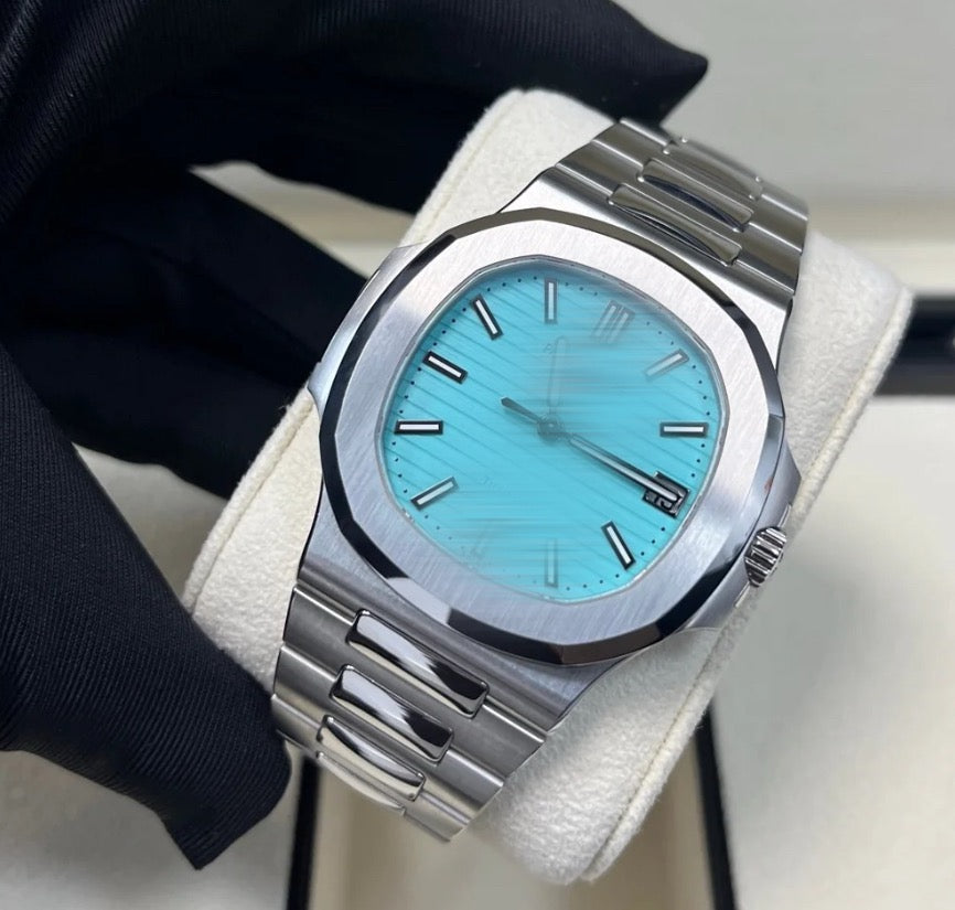 Ratek Rillipe Silver Nautilus Watch Tiffany Blue Dial