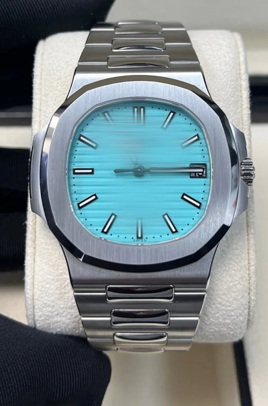 Ratek Rillipe Silver Nautilus Watch Tiffany Blue Dial