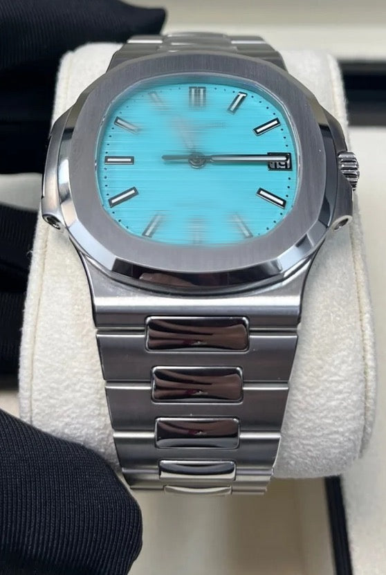 Ratek Rillipe Silver Nautilus Watch Tiffany Blue Dial