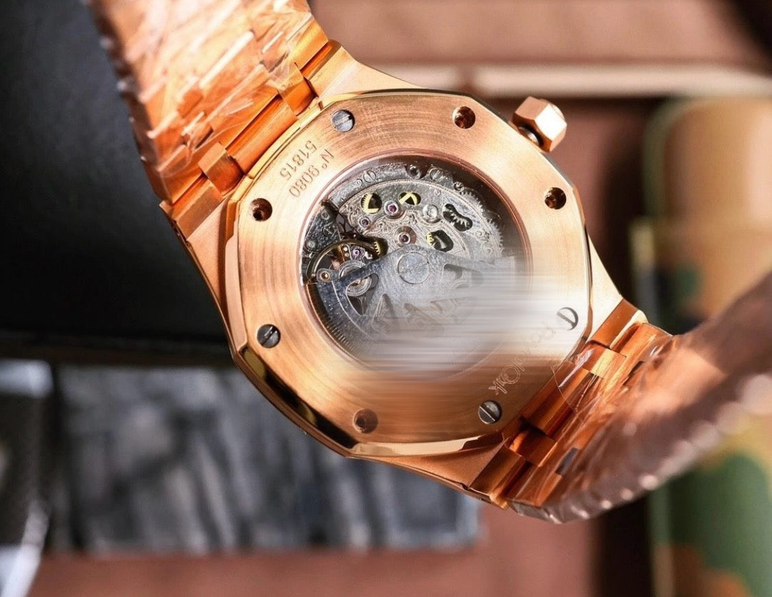 Aidemars Puguet Royale Oäk Rosegold Watch Skeleton Dial (Rainbow Diamonds)