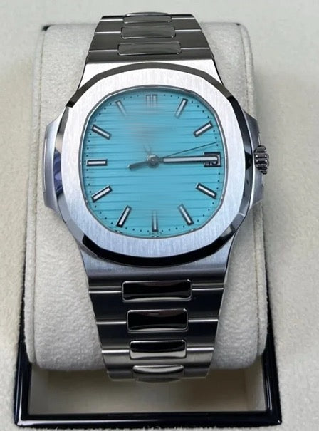 Ratek Rillipe Silver Nautilus Watch Tiffany Blue Dial