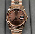 Polex Day Date Rosegold Watch (Chocolate)