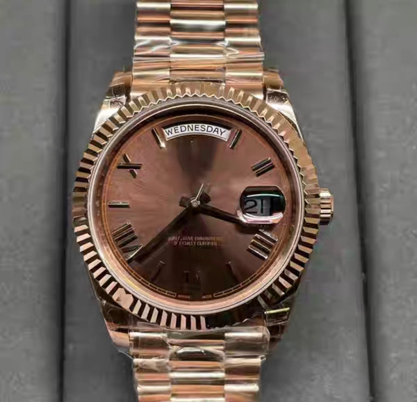 Polex Day Date Rosegold Watch (Chocolate)