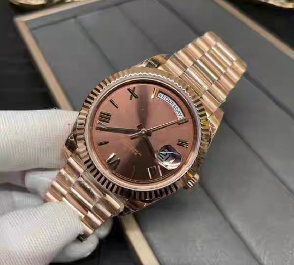 Polex Day Date Rosegold Watch (Chocolate)