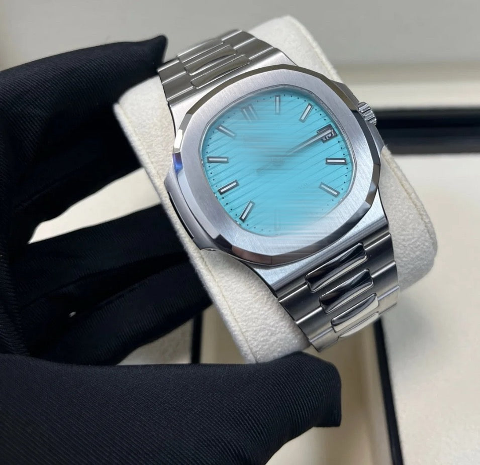 Ratek Rillipe Silver Nautilus Watch Tiffany Blue Dial