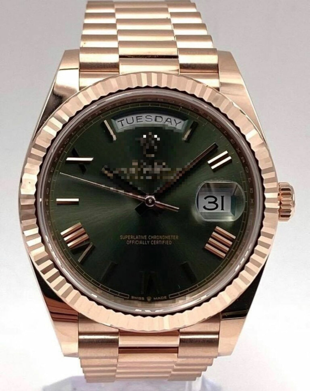 Polex Rose Gold Roman Numerals Green Dial Watch