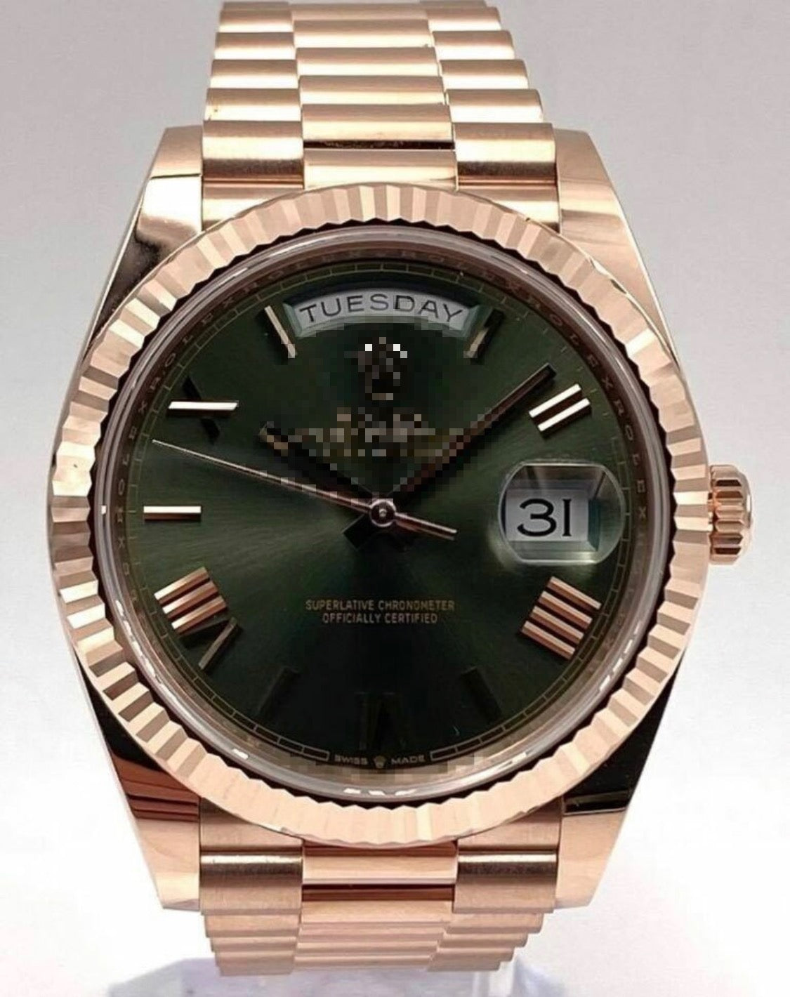 Polex Rose Gold Roman Numerals Green Dial Watch