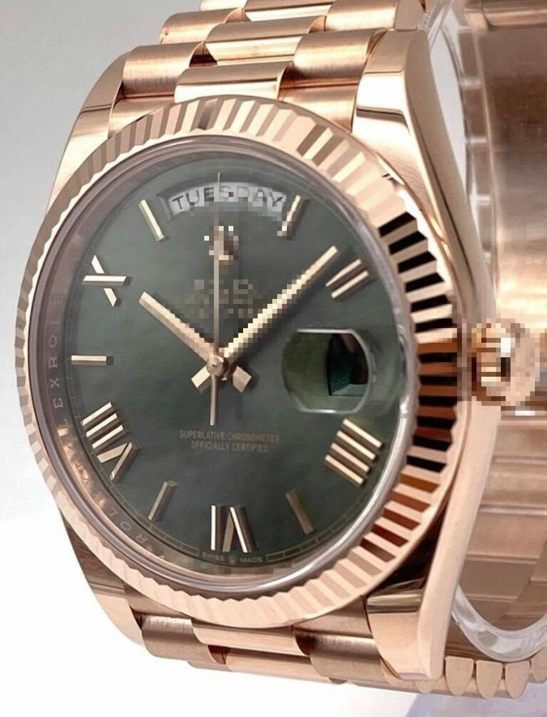 Polex Rose Gold Roman Numerals Green Dial Watch