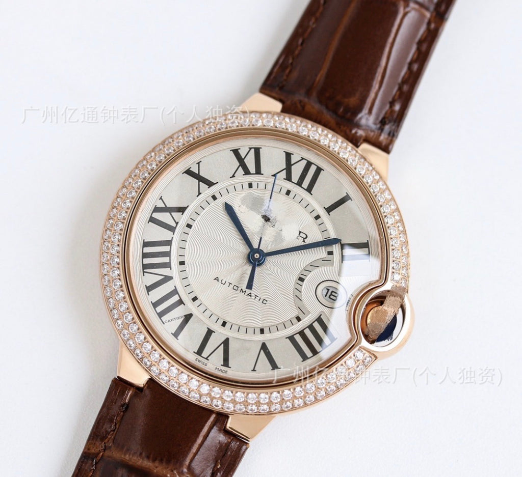 Cardier Ballon Bleü Rosegold Dark Brown Watch With Diamonds