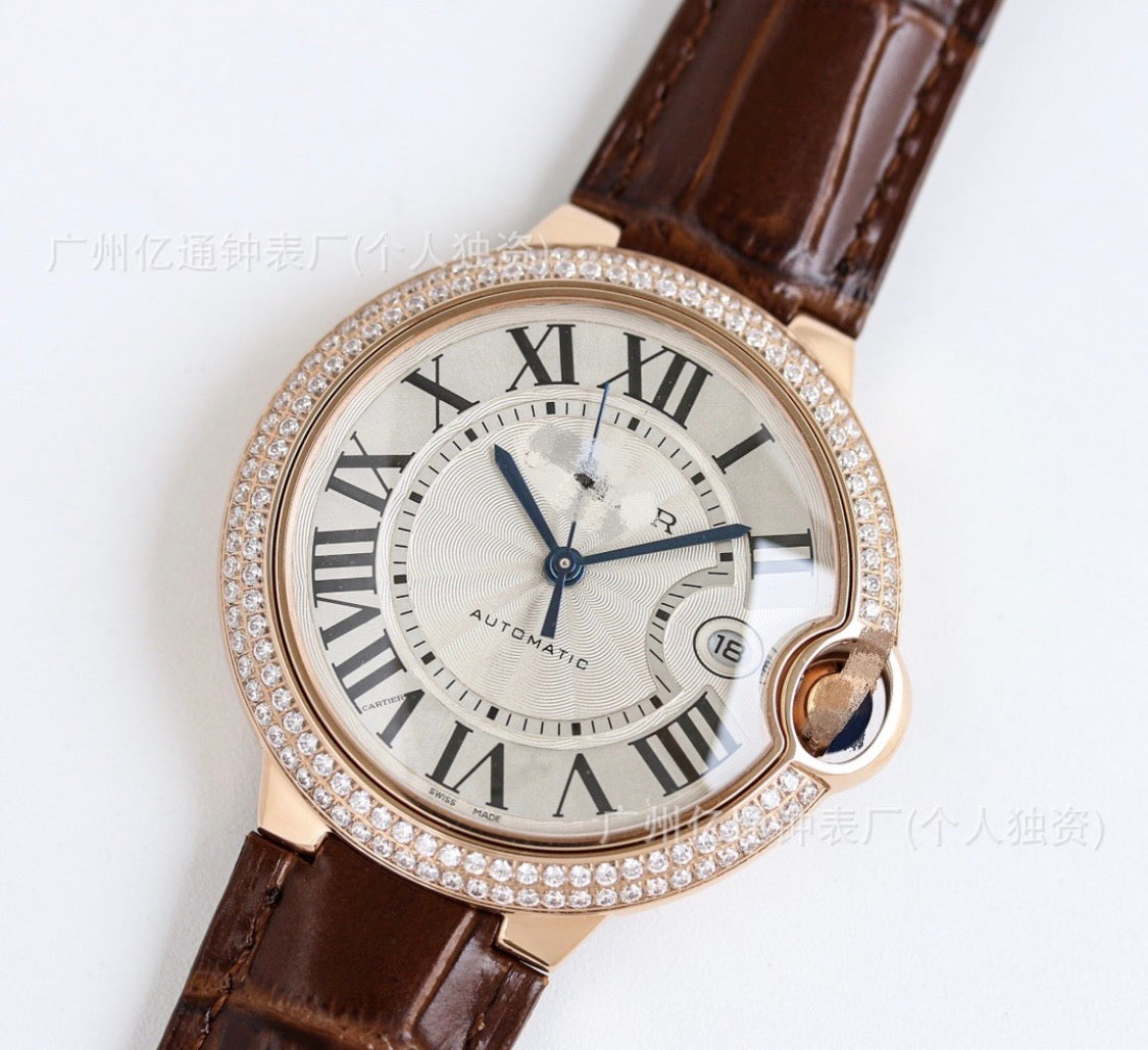 Cardier Ballon Bleü Rosegold Dark Brown Watch With Diamonds